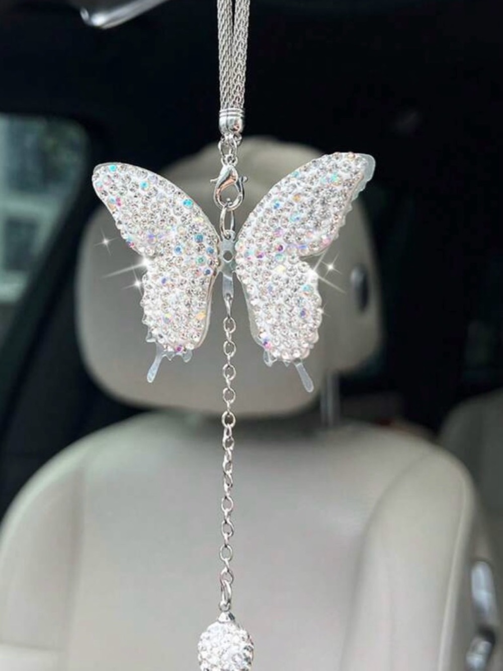 Butterfly Rhinestone Car Rear View Mirror Pendant (silver) NWT - Picture 2 of 2